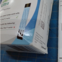 Mildly damaged diabetic test strip box that still qualifies for 50 percent payout at Cash for Diabetics