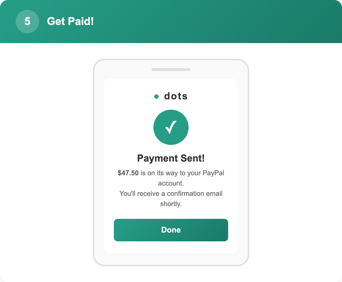 Payment success confirmation screen showing payment sent